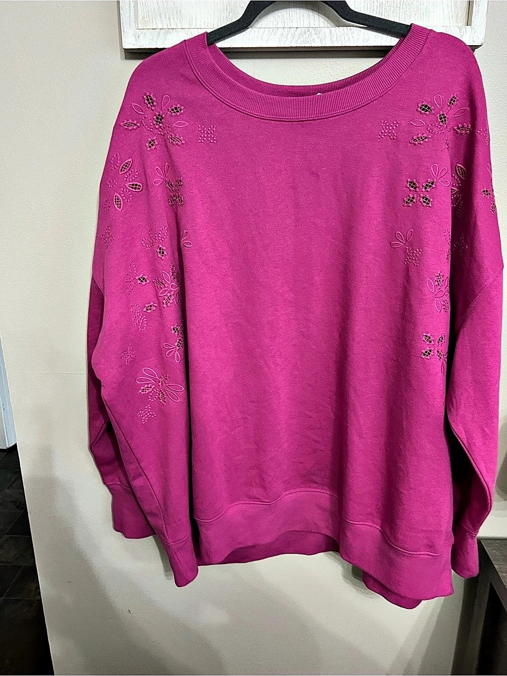 Maurices Eyelet Embellished Sleeve Relaxed Fit Sweatshirt Pink 3X